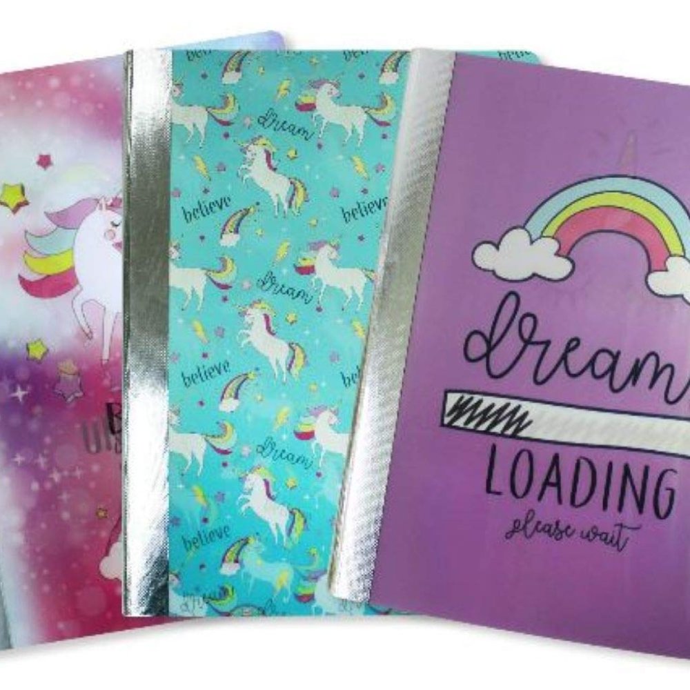 Unicorns & Rainbow Composition NoteBooks 3D 100 Sheets Set of 3 Wide Ruled BTS